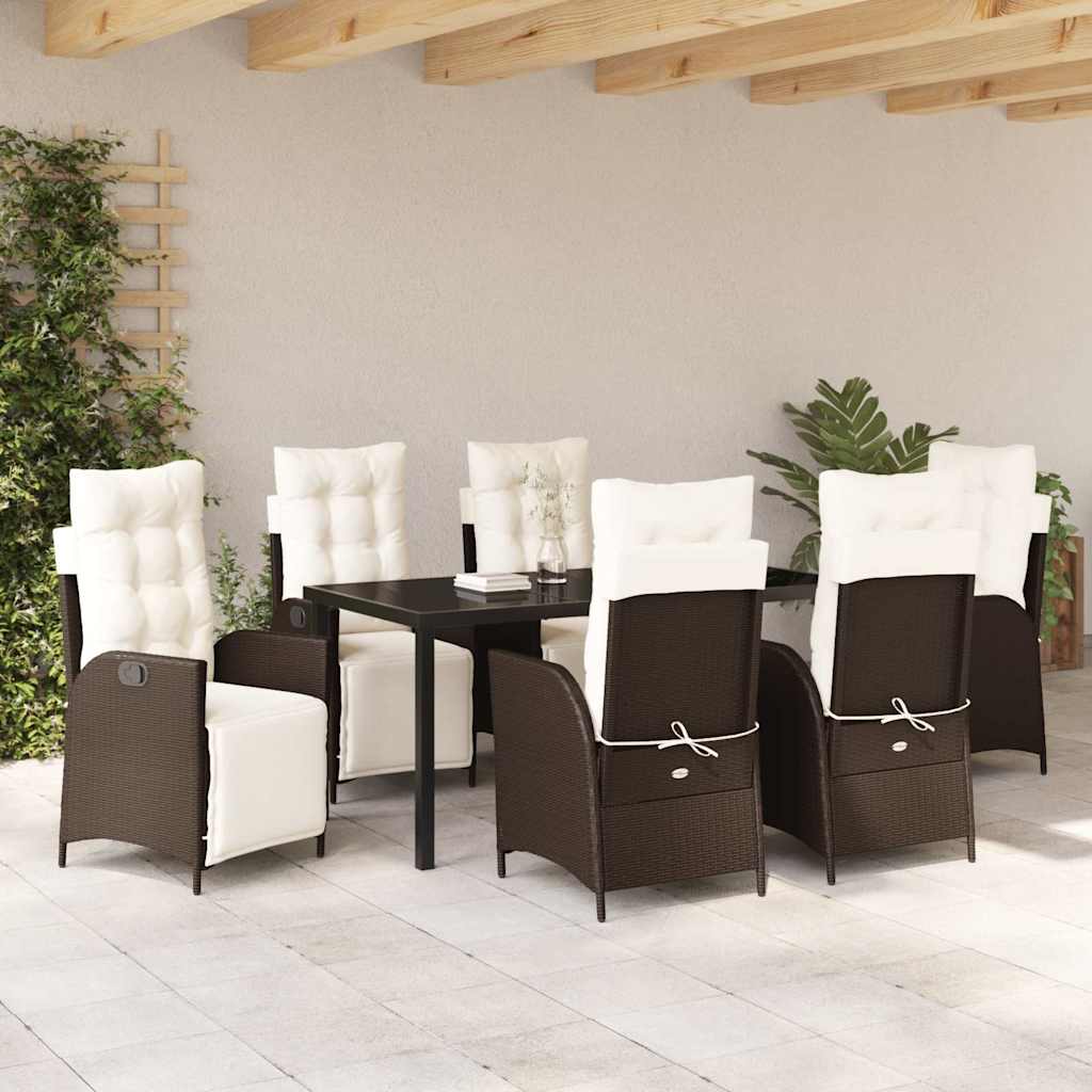 Set da Pranzo per Giardino 7 pcs Marrone Poly Rattan - homemem39