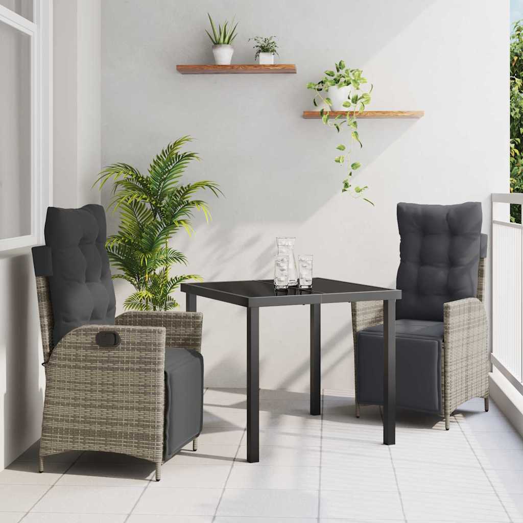 Set da Pranzo per Giardino 3 pcs Grigio Poly Rattan - homemem39