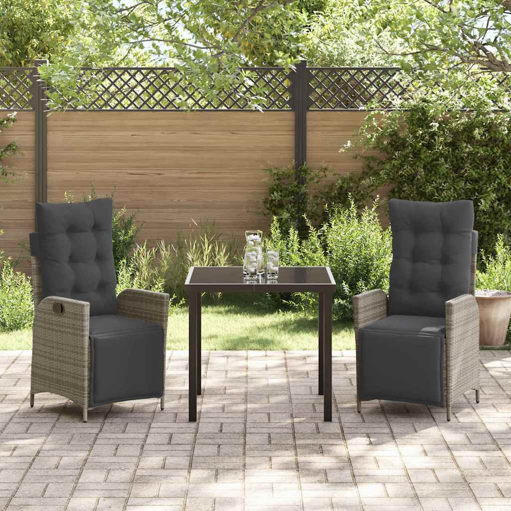 Set da Pranzo per Giardino 3 pcs Grigio Poly Rattan - homemem39