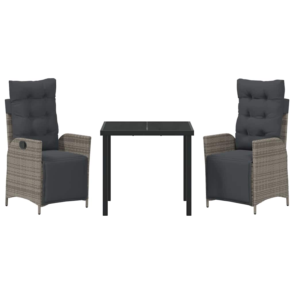 Set da Pranzo per Giardino 3 pcs Grigio Poly Rattan - homemem39