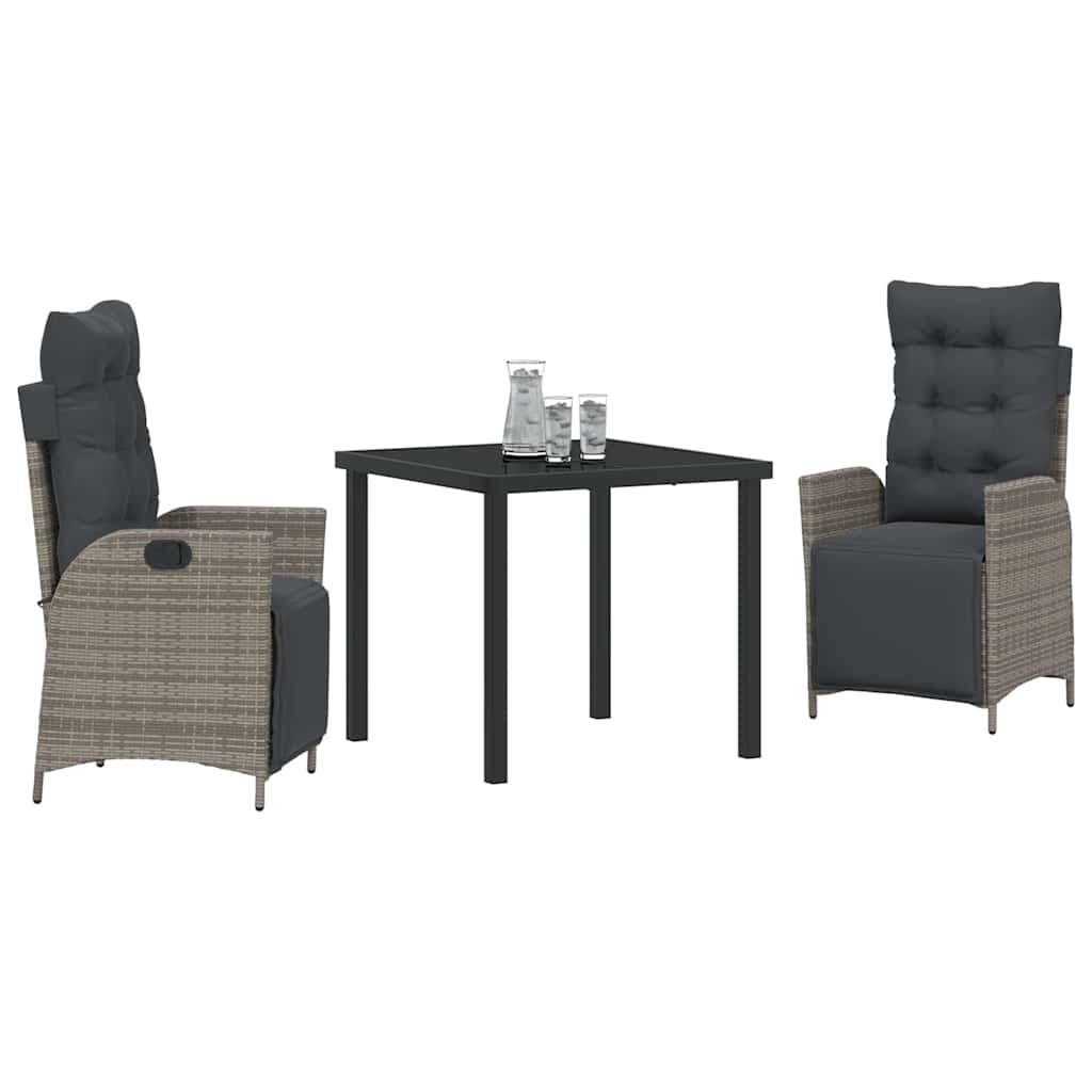 Set da Pranzo per Giardino 3 pcs Grigio Poly Rattan - homemem39