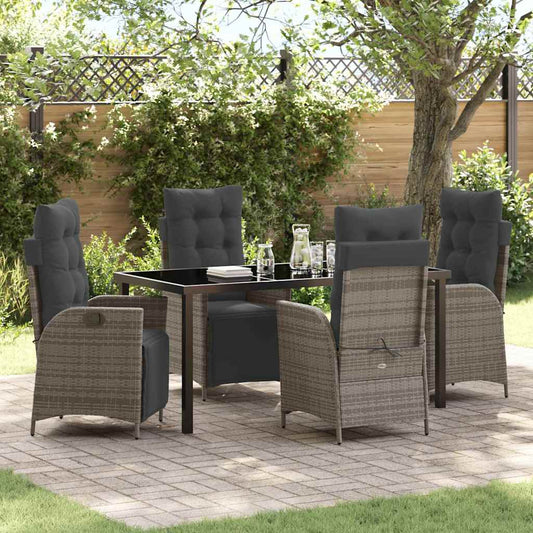 Set da Pranzo per Giardino 5 pcs Grigio Poly Rattan - homemem39