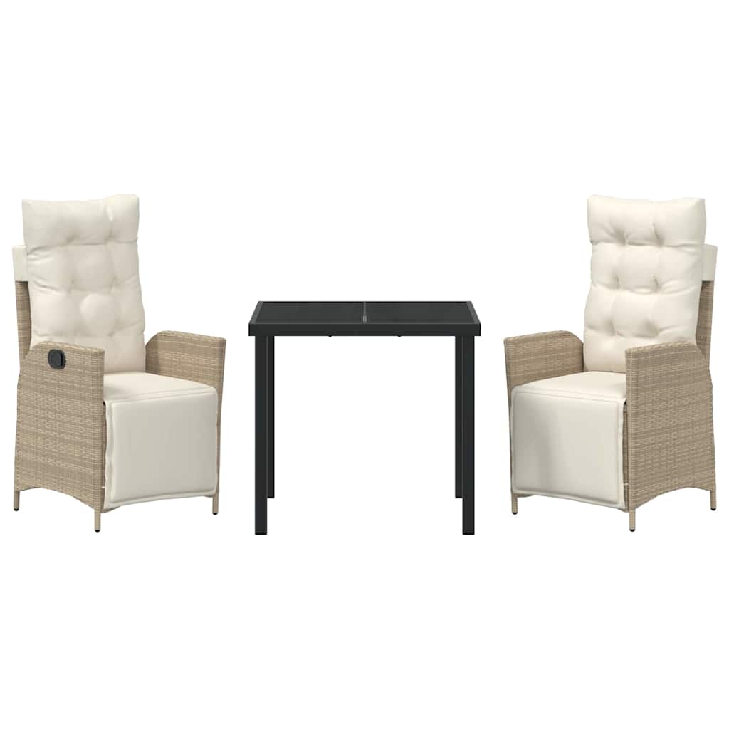 Set da Pranzo per Giardino 3 pcs Beige Poly Rattan - homemem39