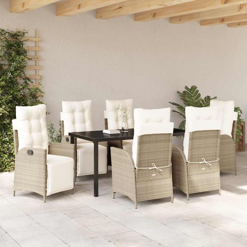 Set da Pranzo per Giardino 7 pcs Beige Poly Rattan - homemem39