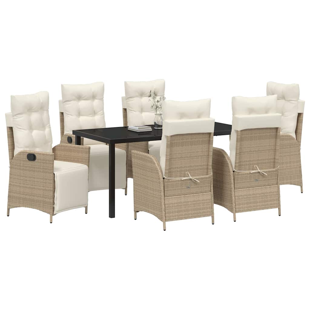 Set da Pranzo per Giardino 7 pcs Beige Poly Rattan - homemem39