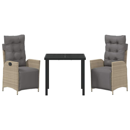 Set da Pranzo per Giardino 3 pcs Beige Poly Rattan - homemem39