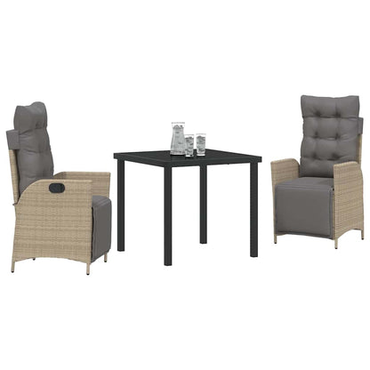 Set da Pranzo per Giardino 3 pcs Beige Poly Rattan - homemem39