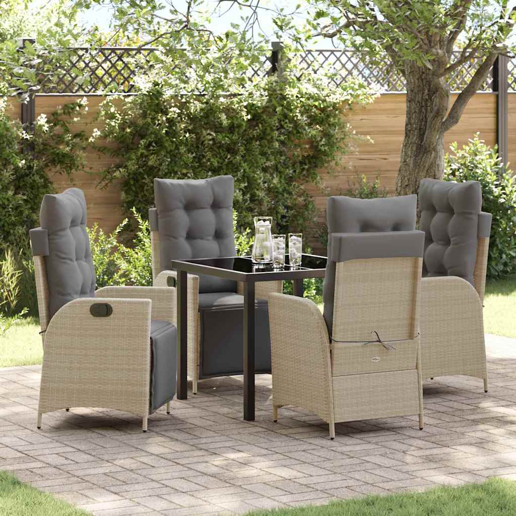 Set da Pranzo per Giardino 5 pcs Beige Poly Rattan - homemem39