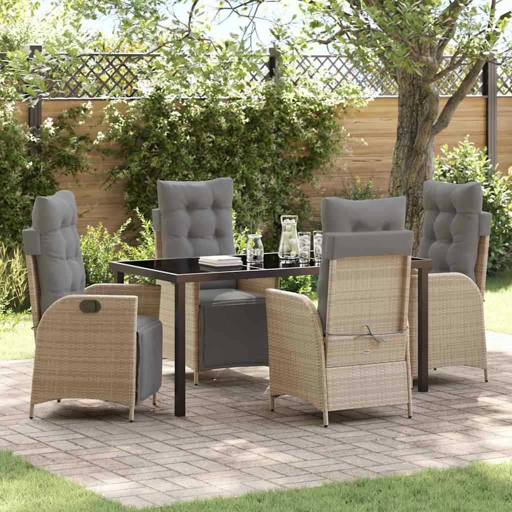 Set da Pranzo per Giardino 5 pcs Beige Poly Rattan - homemem39
