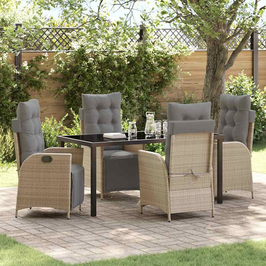 Set da Pranzo per Giardino 5 pcs Beige Poly Rattan - homemem39