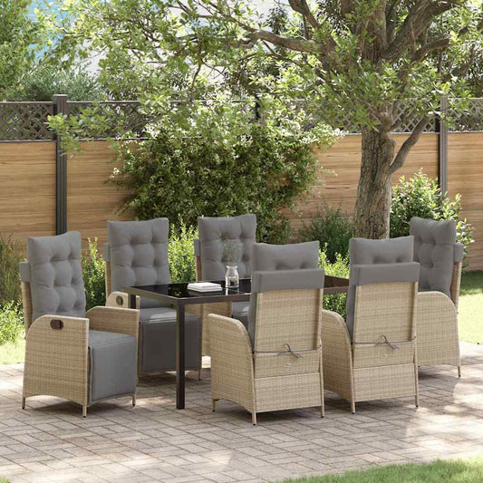 Set da Pranzo per Giardino 7 pcs Beige Poly Rattan - homemem39