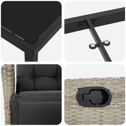 Set da Pranzo per Giardino 3 pcs Grigio chiaro Poly Rattan - homemem39