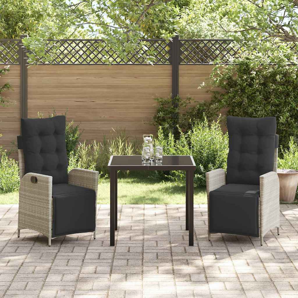 Set da Pranzo per Giardino 3 pcs Grigio chiaro Poly Rattan - homemem39
