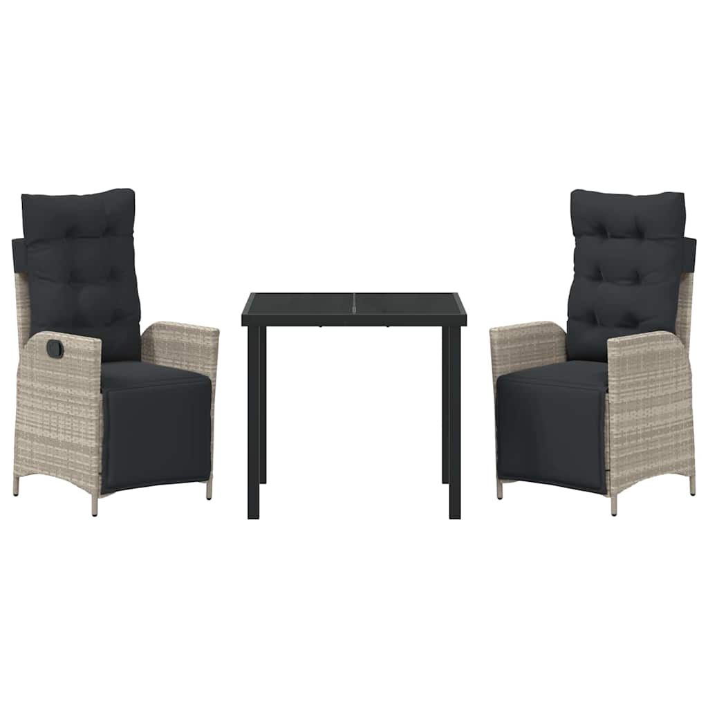 Set da Pranzo per Giardino 3 pcs Grigio chiaro Poly Rattan - homemem39