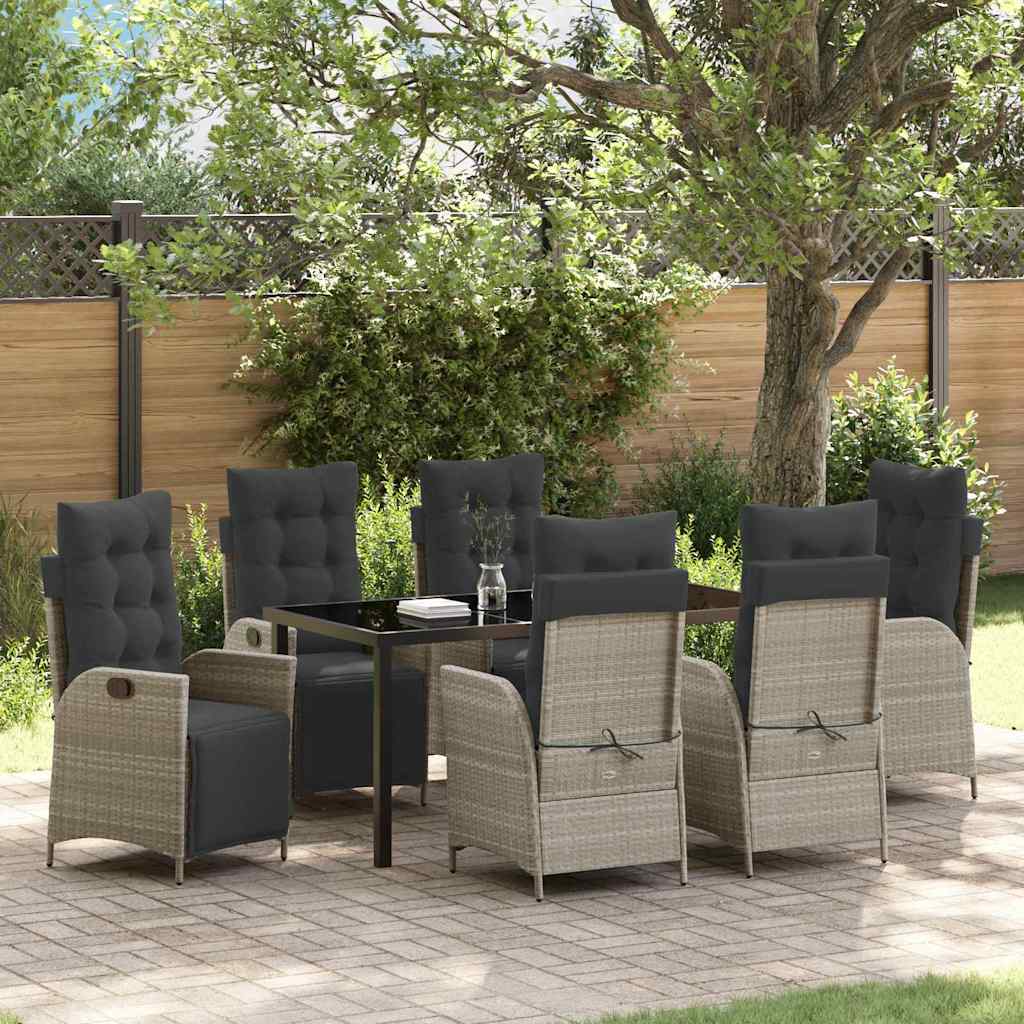 Set da Pranzo per Giardino 7 pcs Grigio chiaro Poly Rattan - homemem39