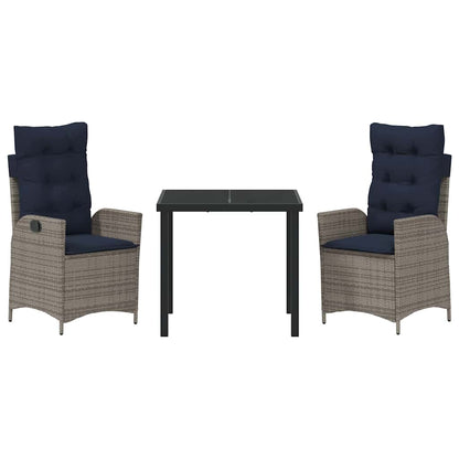 Set da Pranzo per Giardino 3 pcs Grigio e Nero Rattan | homemem39