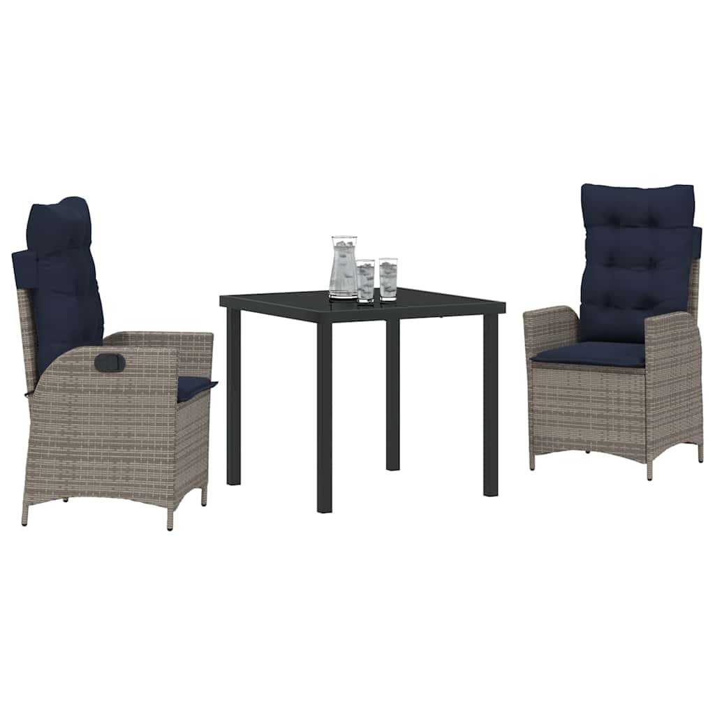 Set da Pranzo per Giardino 3 pcs Grigio e Nero Rattan | homemem39