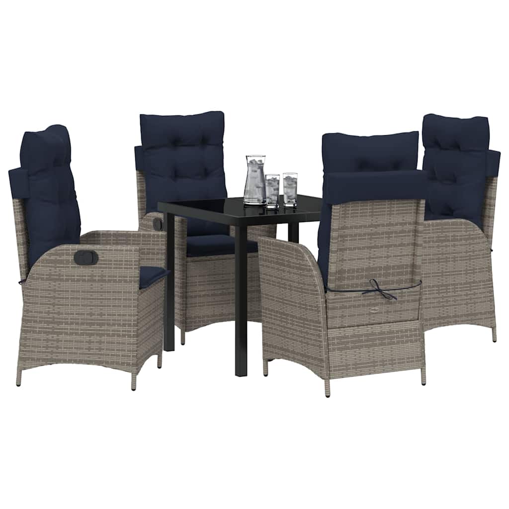 Set da Pranzo per Giardino 5 pcs Grigio e Nero Rattan | homemem39