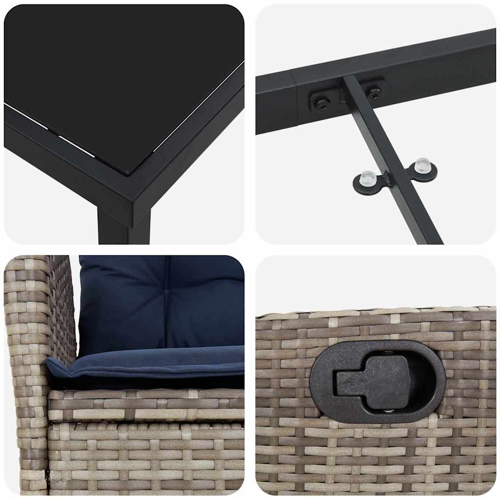 Set da Pranzo per Giardino 7 pcs Grigio e Nero Rattan | homemem39