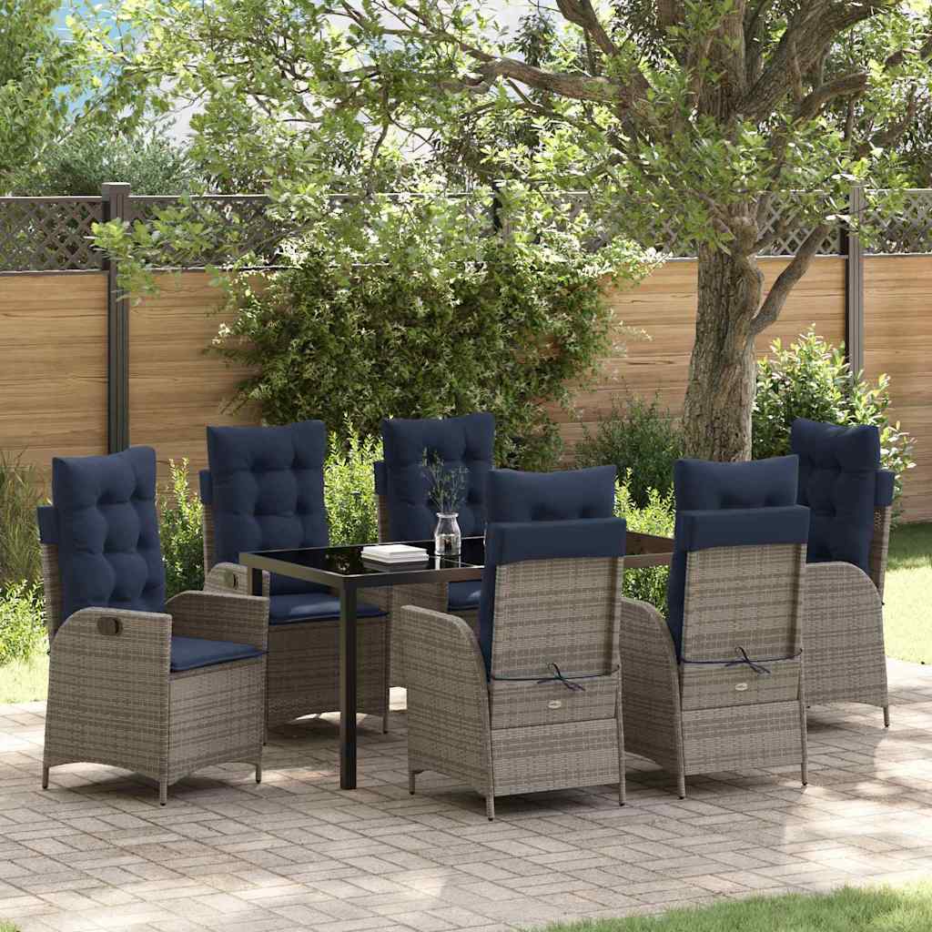 Set da Pranzo per Giardino 7 pcs Grigio e Nero Rattan | homemem39