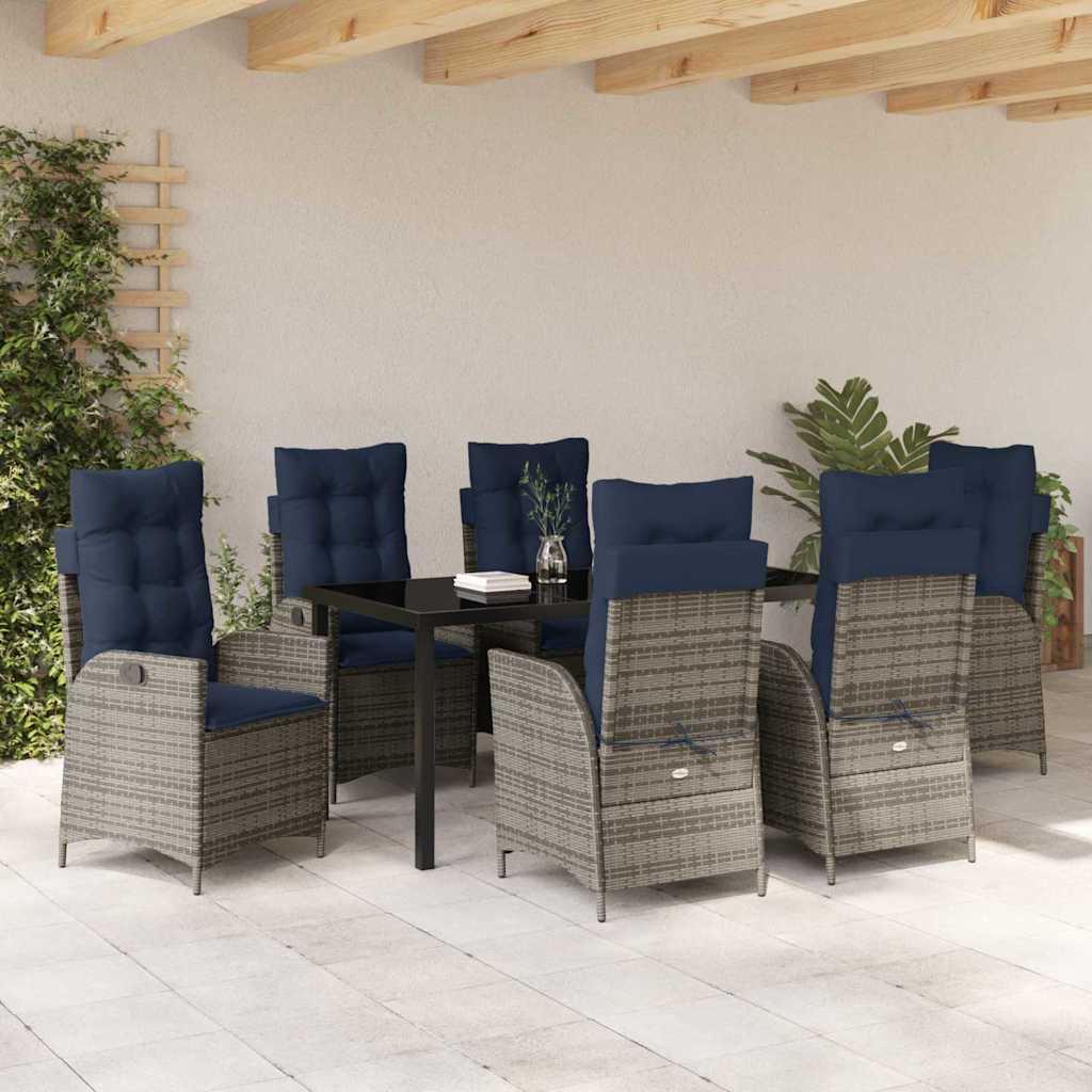 Set da Pranzo per Giardino 7 pcs Grigio e Nero Rattan | homemem39