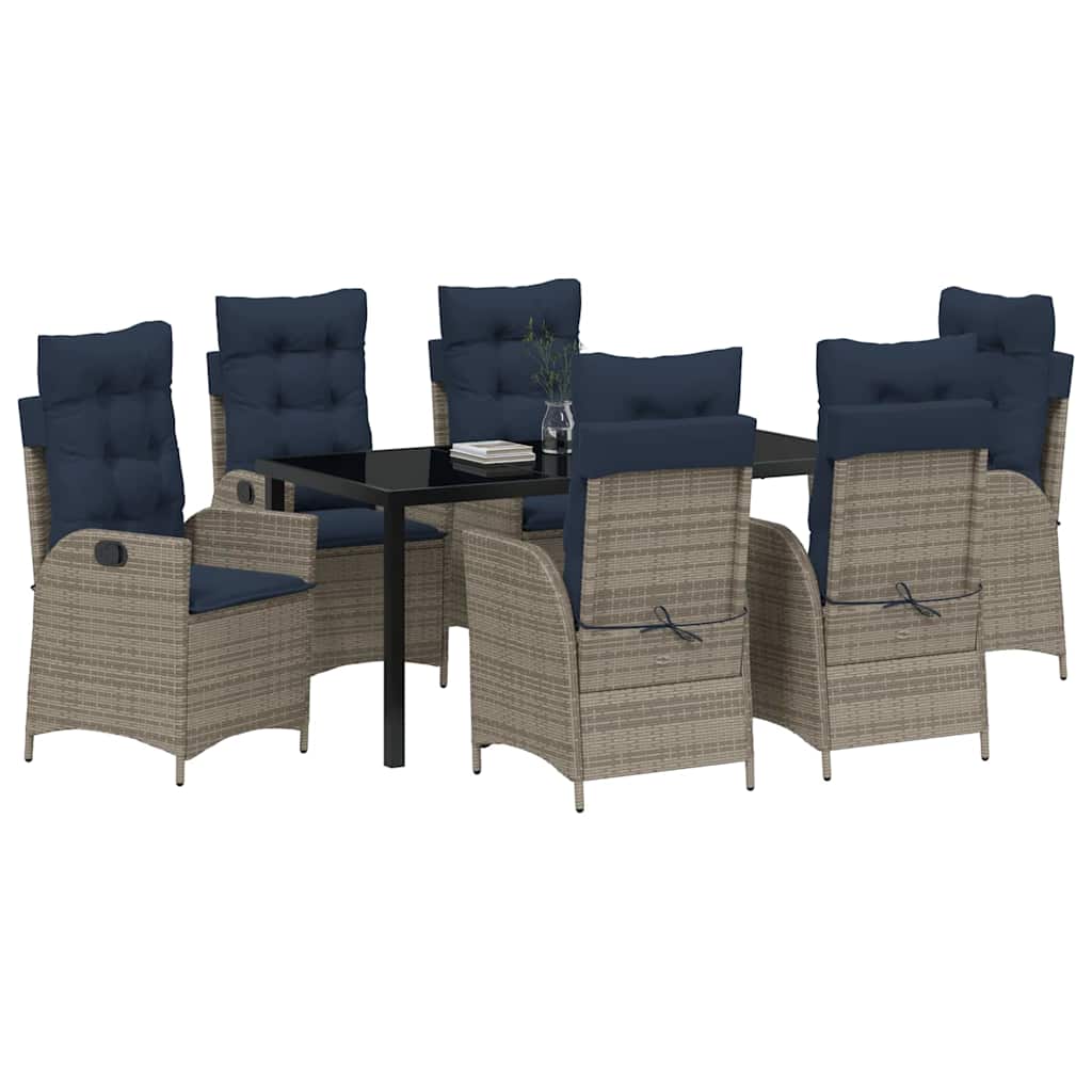 Set da Pranzo per Giardino 7 pcs Grigio e Nero Rattan | homemem39
