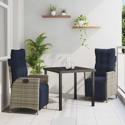 Set da Pranzo per Giardino 3 pcs Grigio e Nero Rattan | homemem39