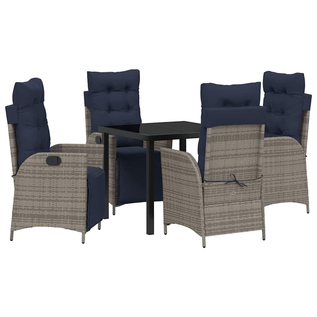 Set da Pranzo per Giardino 5 pcs Grigio e Nero Rattan | homemem39