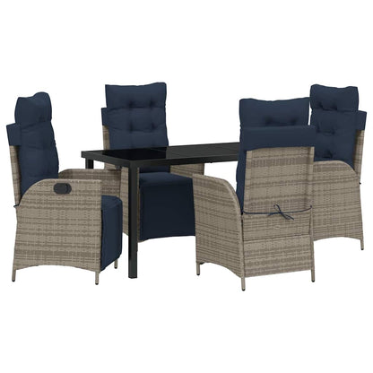 Set da Pranzo per Giardino 5 pcs Grigio e Nero Rattan | homemem39
