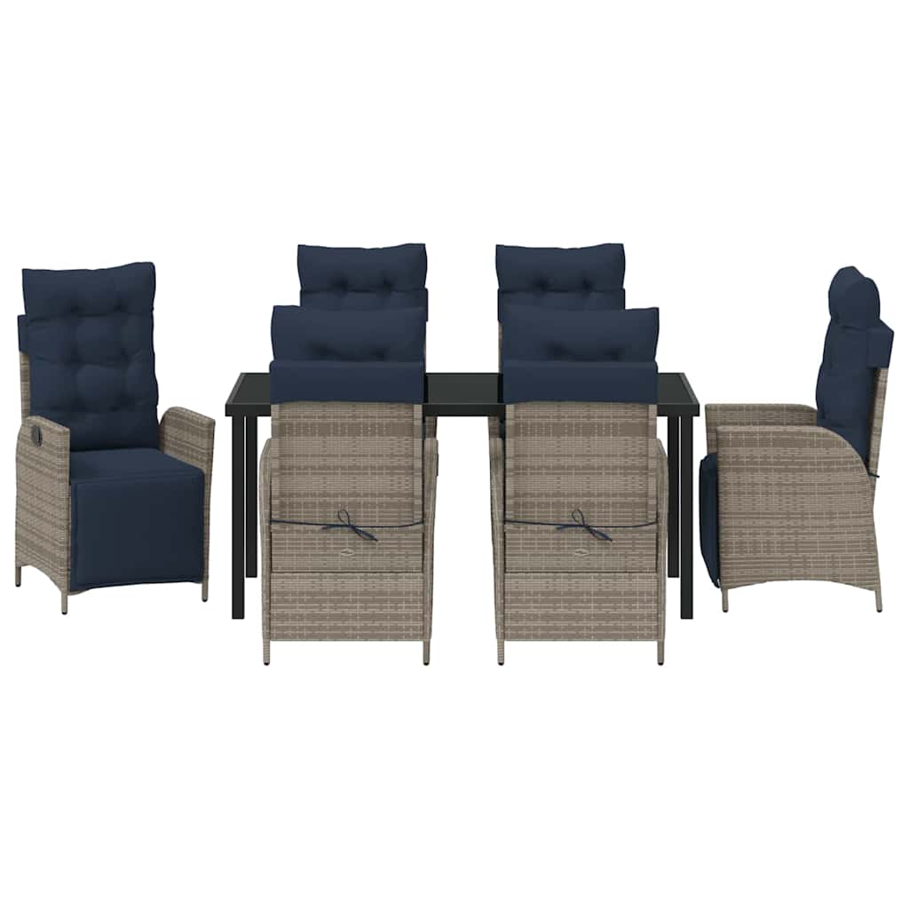 Set da Pranzo per Giardino 7 pcs Grigio e Nero Rattan | homemem39