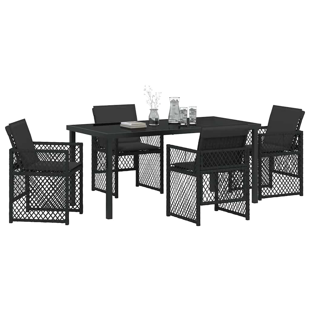 Set da Pranzo per Giardino 5 pcs Nero polyrattan - homemem39