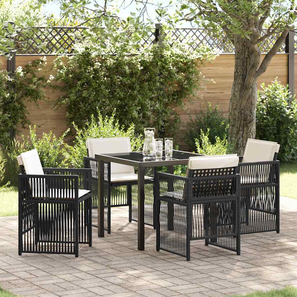 Set da Pranzo per Giardino 5 pcs Nero Poly Rattan - homemem39