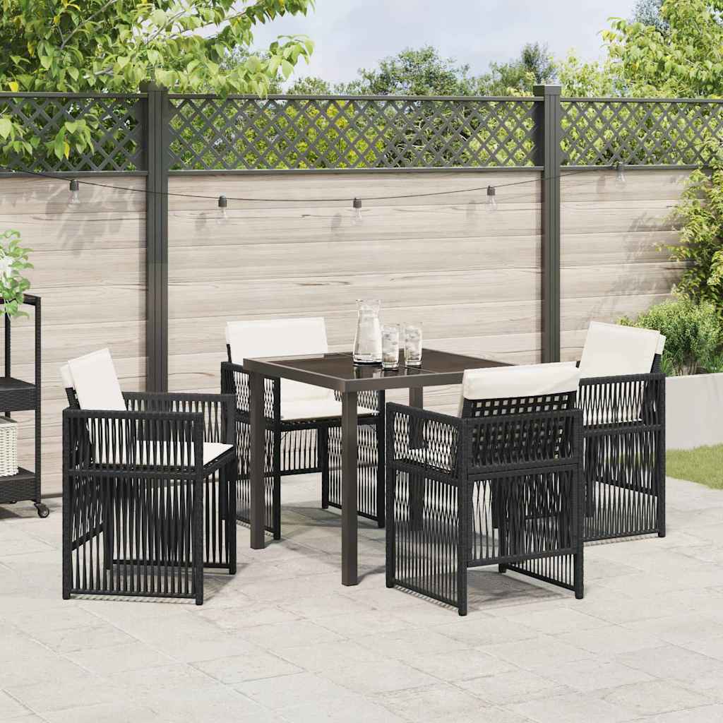 Set da Pranzo per Giardino 5 pcs Nero Poly Rattan - homemem39