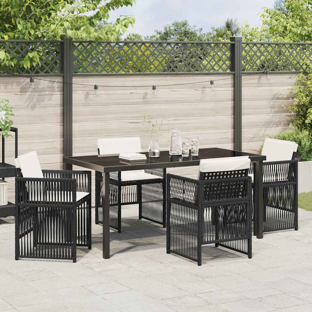 Set da Pranzo per Giardino 5 pcs Nero Poly Rattan - homemem39