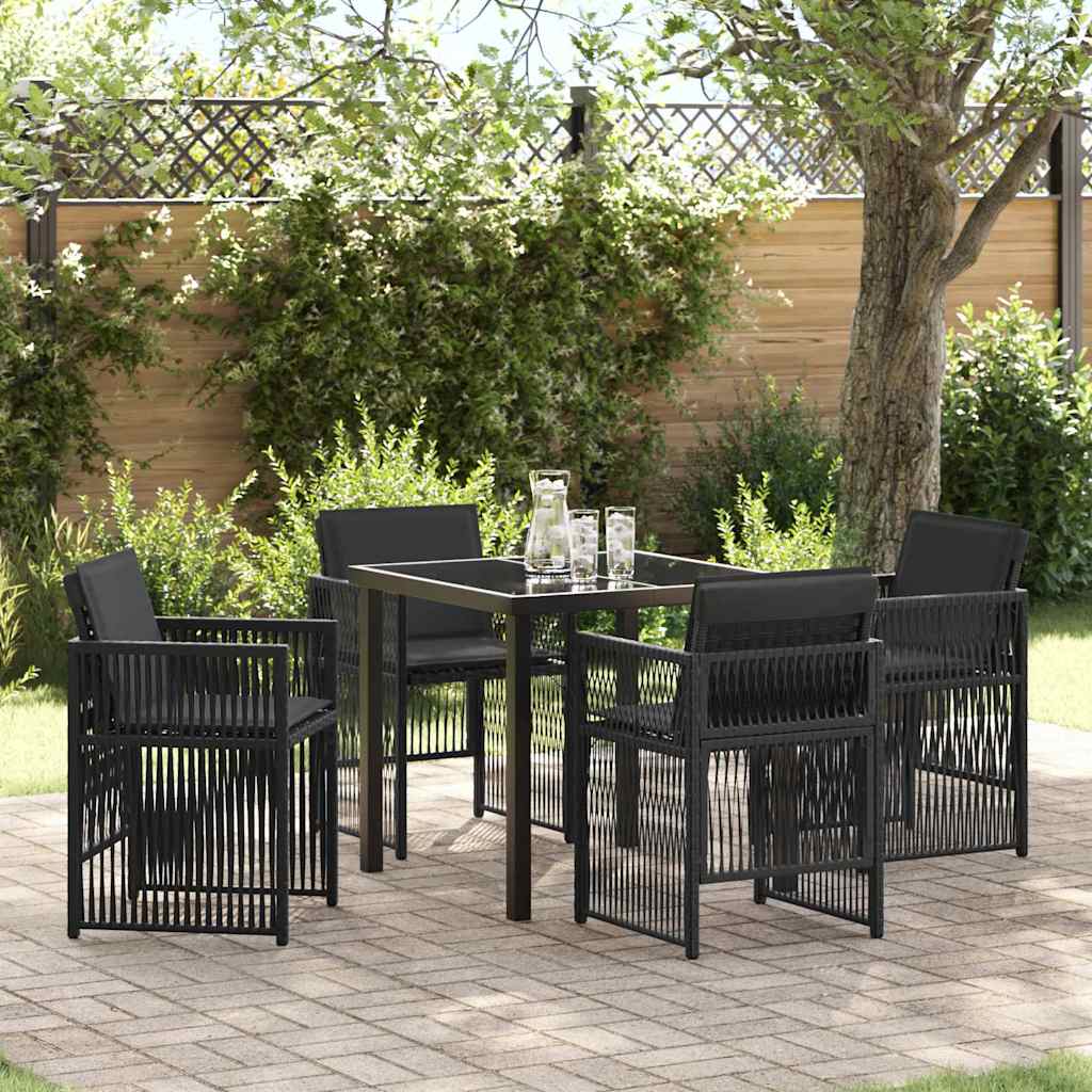 Set da Pranzo per Giardino 5 pcs Nero Poly Rattan - homemem39