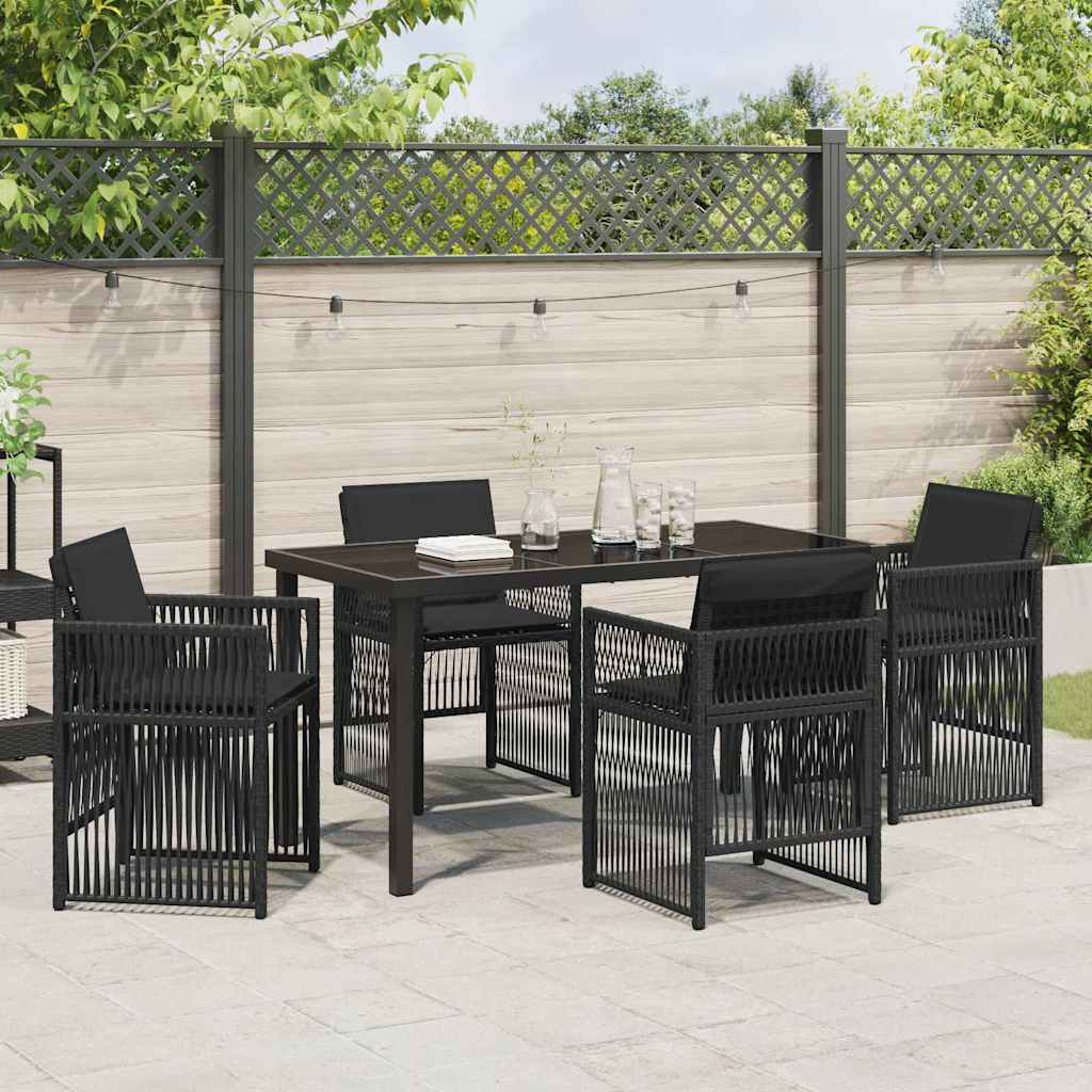 Set da Pranzo per Giardino 5 pcs Nero Poly Rattan - homemem39
