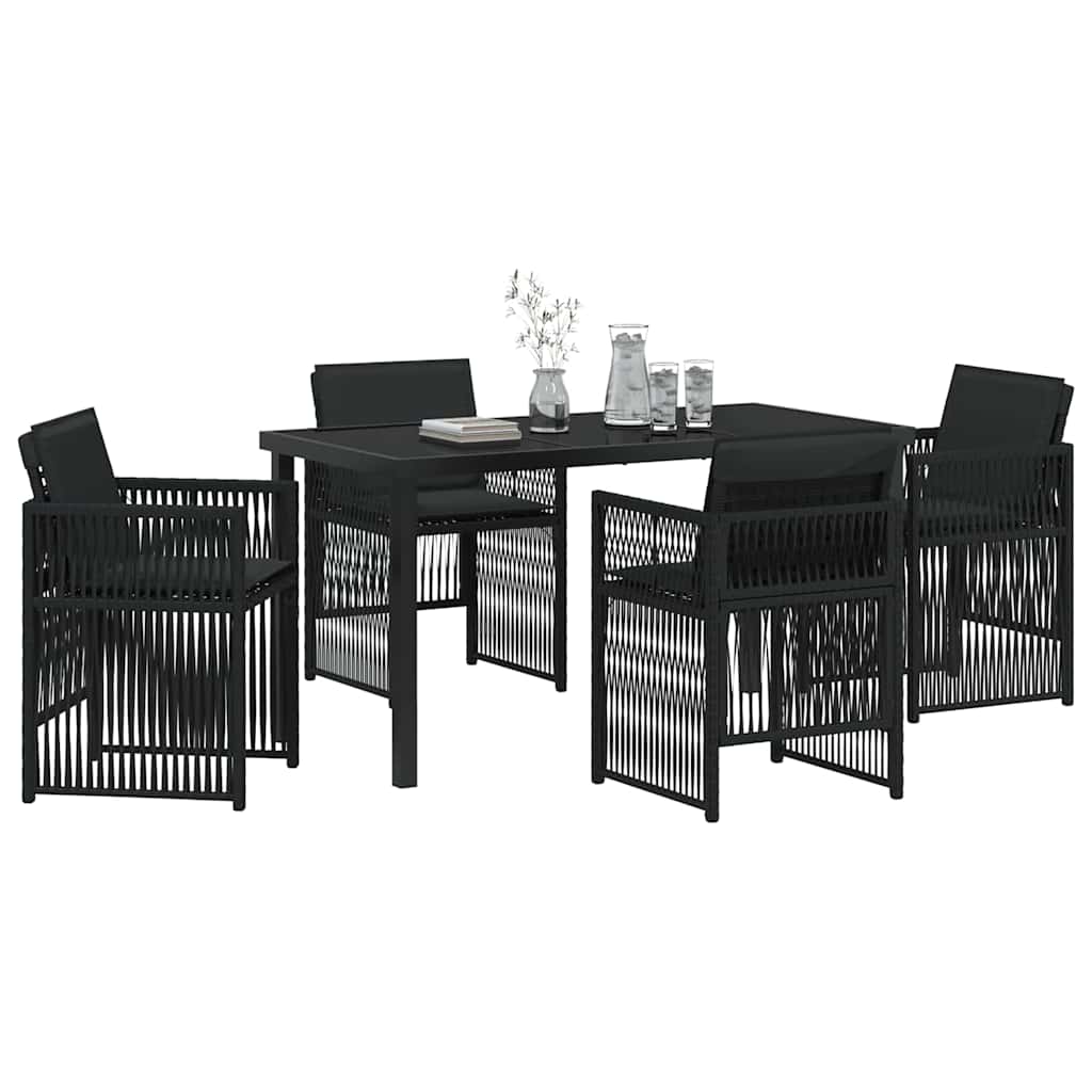 Set da Pranzo per Giardino 5 pcs Nero Poly Rattan - homemem39
