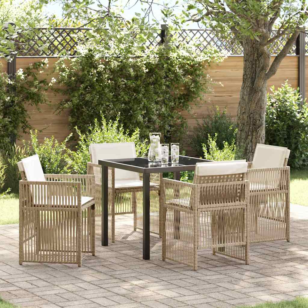 Set da Pranzo per Giardino 5 pcs Beige Poly Rattan - homemem39