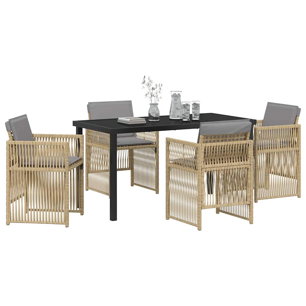 Set da Pranzo per Giardino 5 pcs Beige Poly Rattan - homemem39