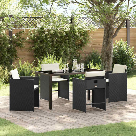 Set da Pranzo per Giardino 5 pcs Nero polyrattan - homemem39