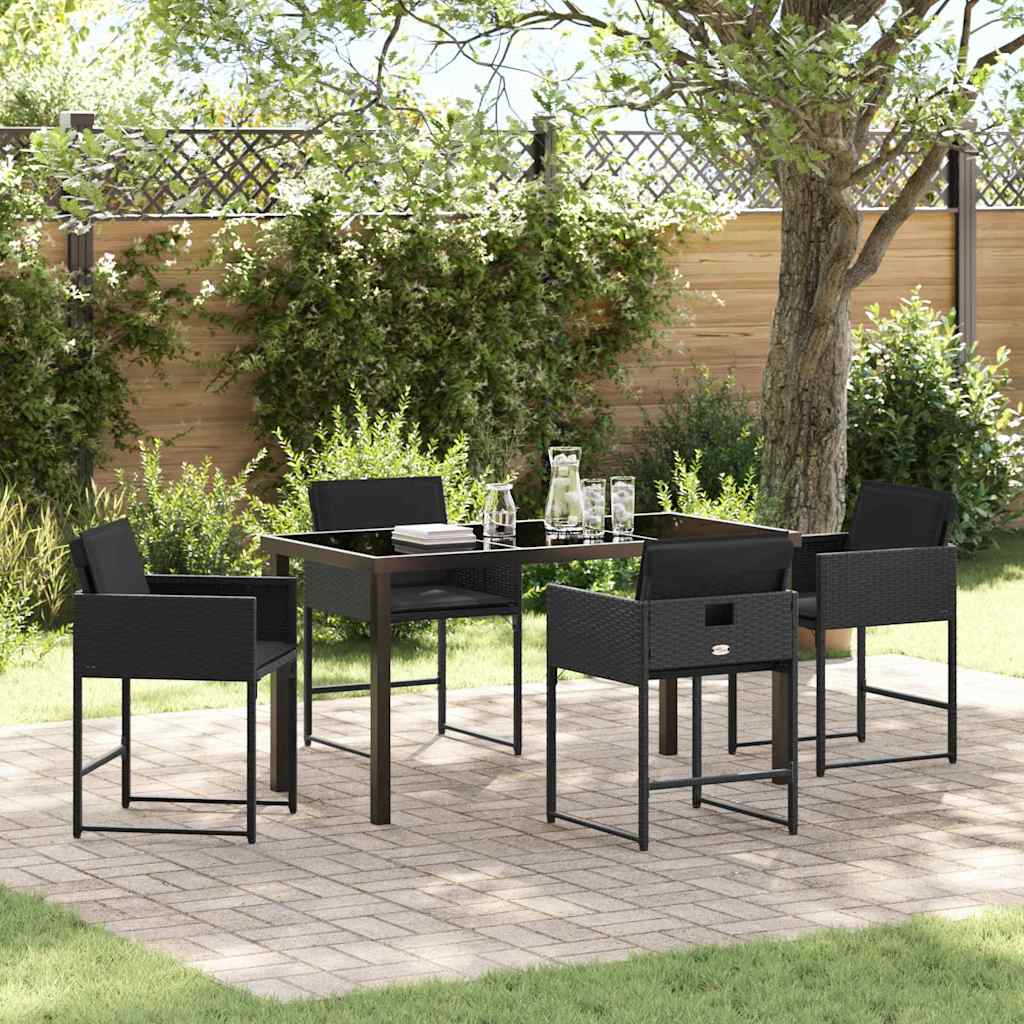 Set da Pranzo per Giardino 5 pcs Nero polyrattan - homemem39