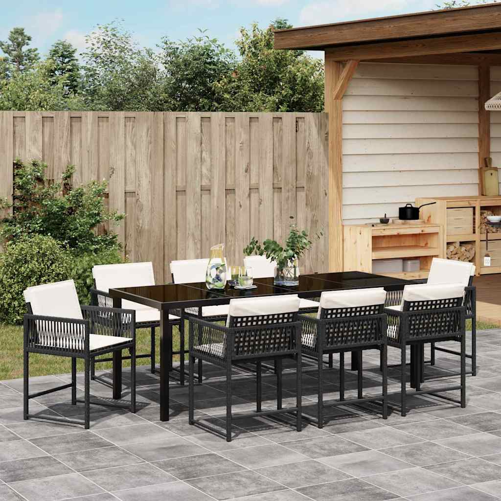 Set da Pranzo per Giardino 9 pcs Nero polyrattan | homemem39