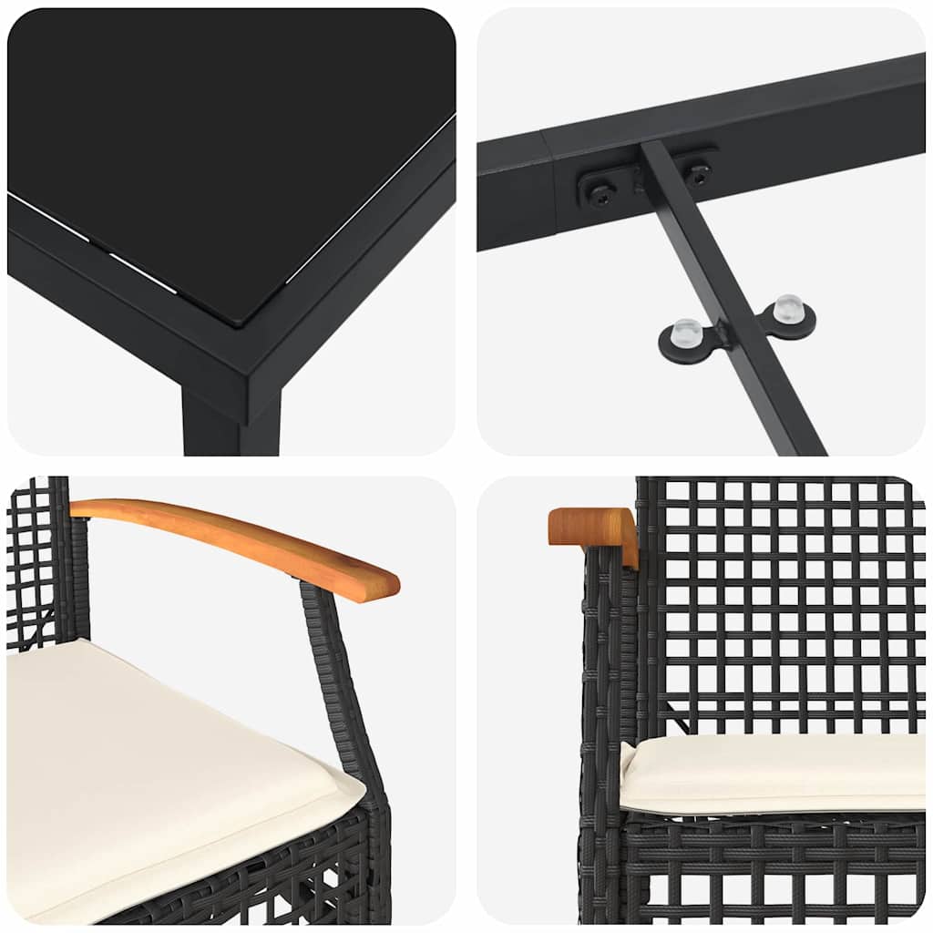 Set da Pranzo per Giardino 3 pcs Nero polyrattan - homemem39