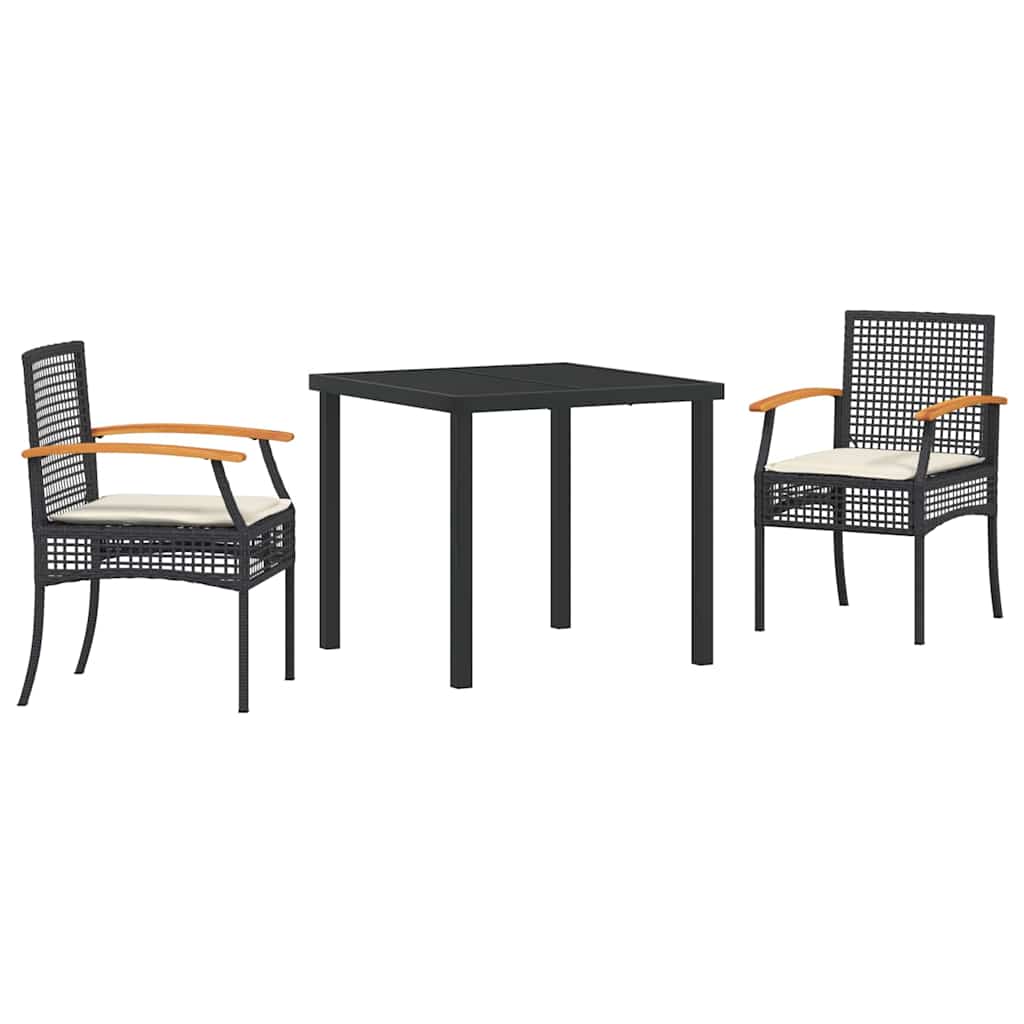 Set da Pranzo per Giardino 3 pcs Nero polyrattan - homemem39