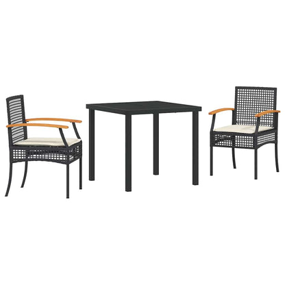 Set da Pranzo per Giardino 3 pcs Nero polyrattan - homemem39