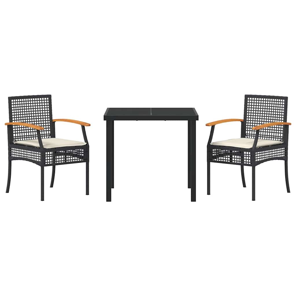 Set da Pranzo per Giardino 3 pcs Nero polyrattan - homemem39