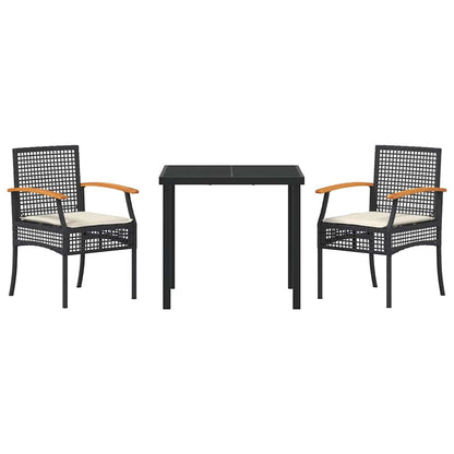 Set da Pranzo per Giardino 3 pcs Nero polyrattan - homemem39