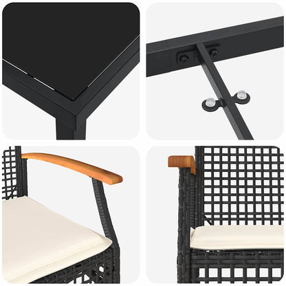 Set da Pranzo per Giardino 7 pcs Nero polyrattan - homemem39