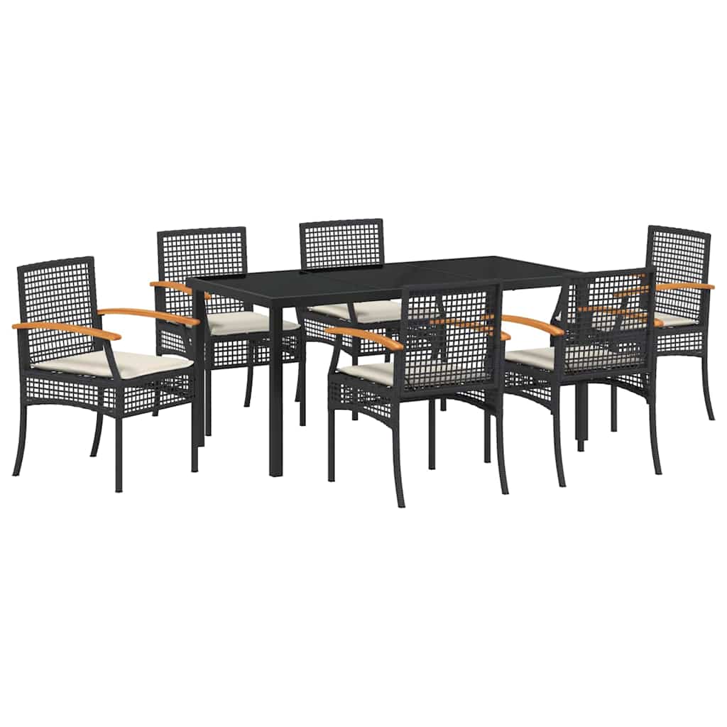 Set da Pranzo per Giardino 7 pcs Nero polyrattan - homemem39