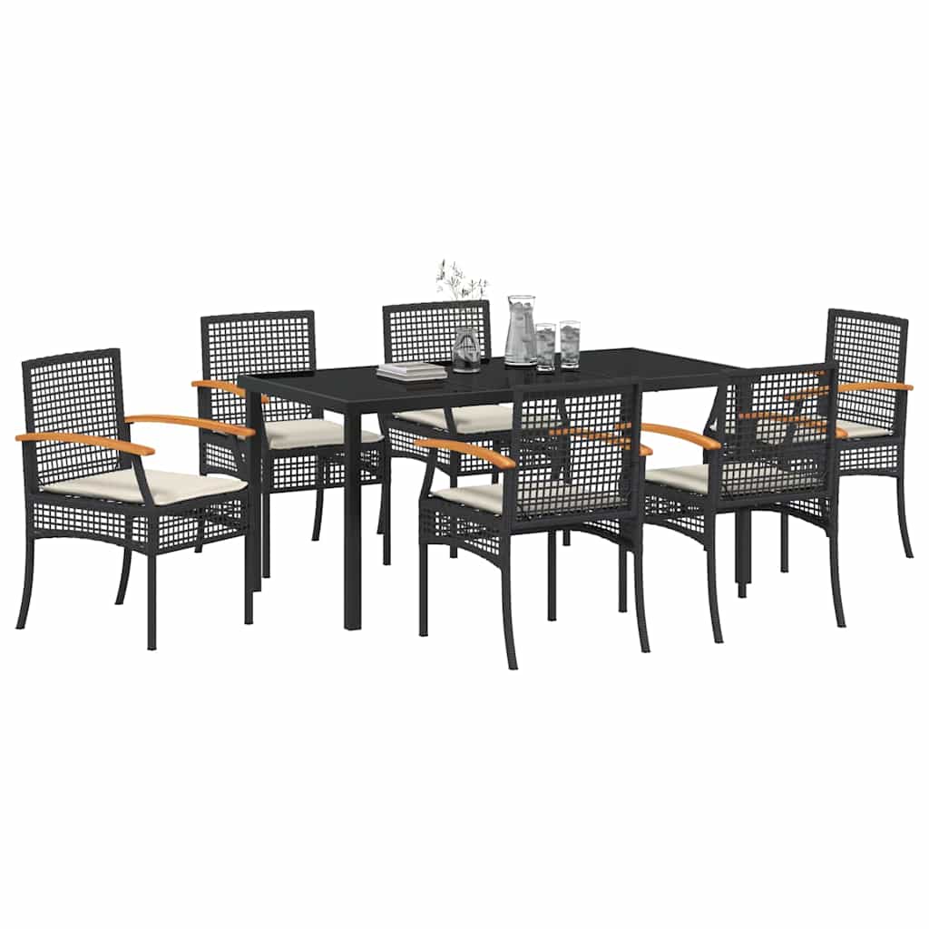 Set da Pranzo per Giardino 7 pcs Nero polyrattan - homemem39
